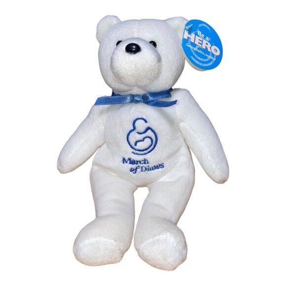 March Of Dimes "Hero" WalkAmerica 2001 Limited Edition White Plush Bear With Blu - Picture 1 of 9